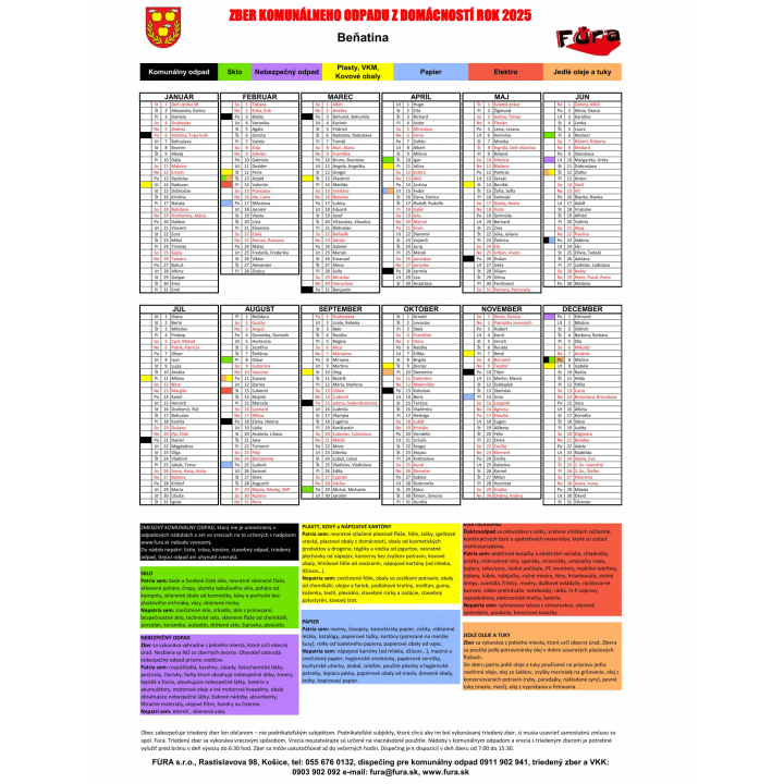 Harmonogram-zber komunálneho odpadu z domácností rok 2025 